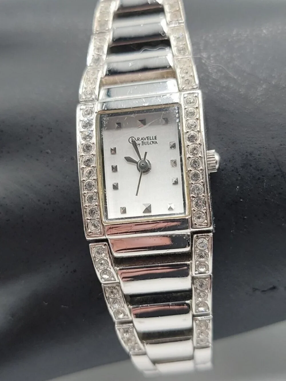 Caravelle By Bulova Ladies Watch A4 18mmPave Rhinestone Mother Of Pearl Face 7